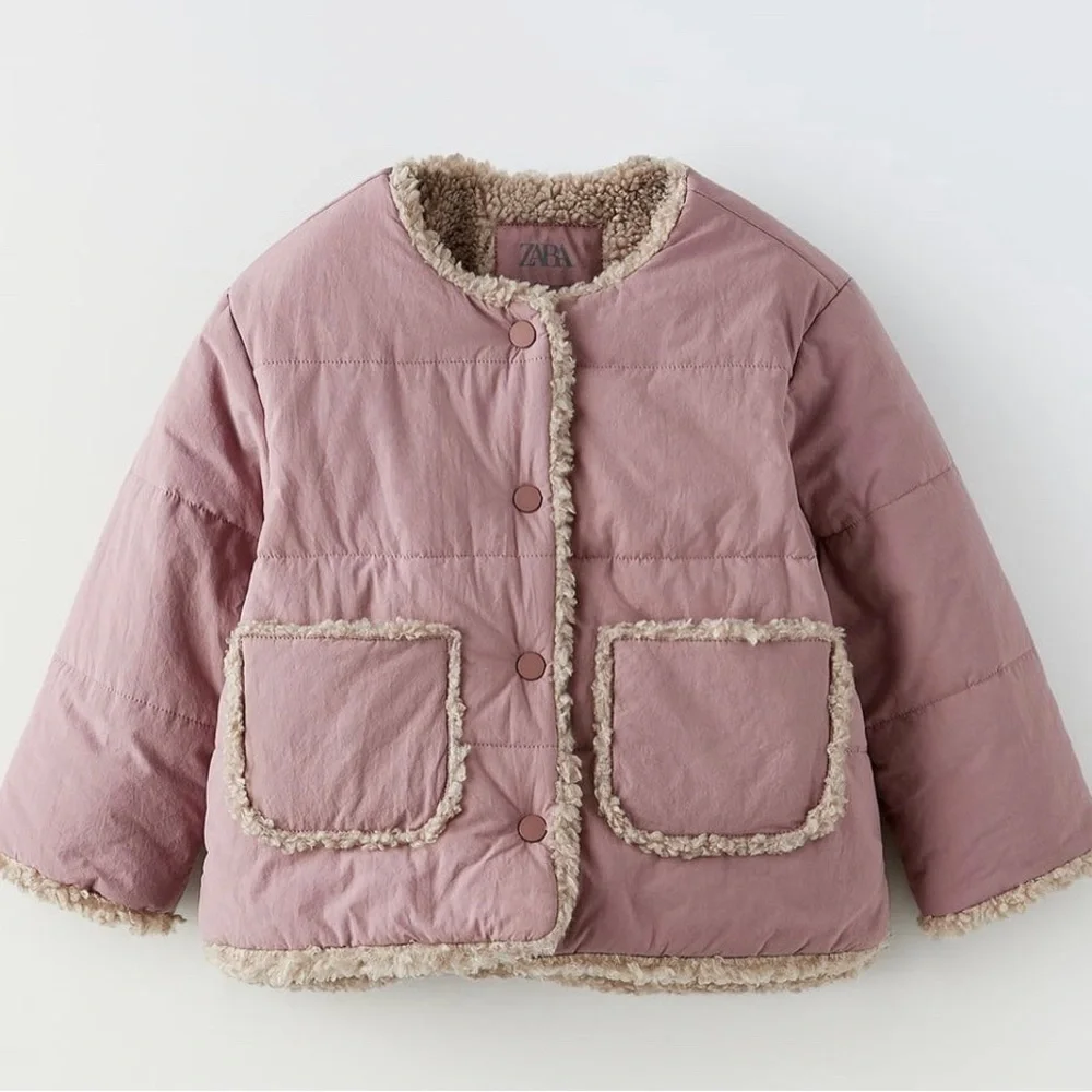 Zara Kids Toddler Girls Pink Quilted Jacket Faux Fur 3-4T